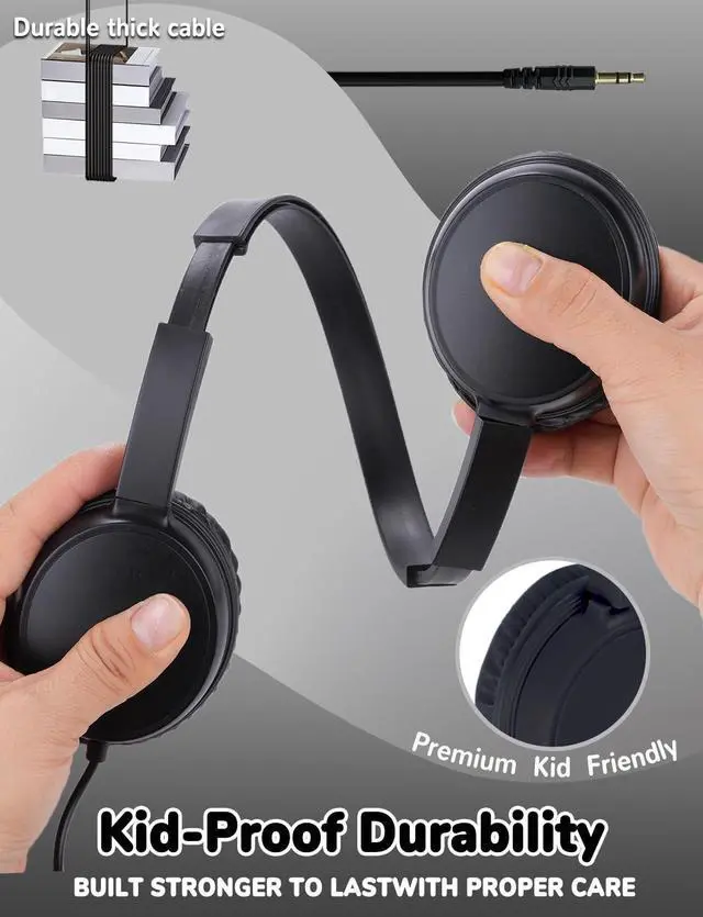 Alt view image 2 of 5 - Gaosen Classroom Headphones Bulk 10 Pack for School Kids K-12, Wholesale Class Set Durable Headphones for Students Children Toddler Teens Boys Girls and Adult(GS30,10Black)