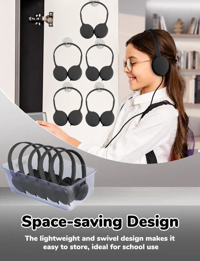 Alt view image 4 of 5 - Gaosen Classroom Headphones Bulk 10 Pack for School Kids K-12, Wholesale Class Set Durable Headphones for Students Children Toddler Teens Boys Girls and Adult(GS30,10Black)