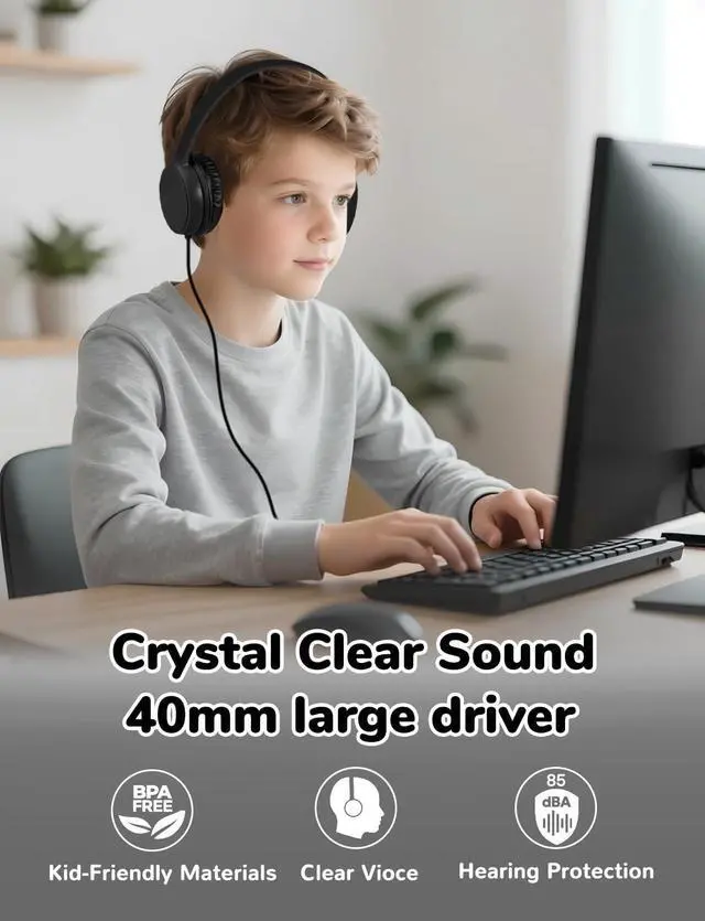 Alt view image 5 of 5 - Gaosen Classroom Headphones Bulk 10 Pack for School Kids K-12, Wholesale Class Set Durable Headphones for Students Children Toddler Teens Boys Girls and Adult(GS30,10Black)