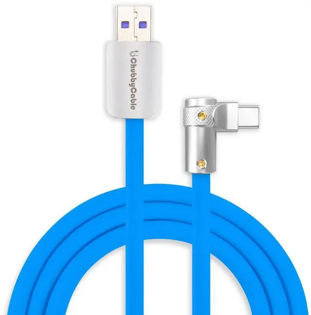 Main image of chubbycable FlexElbow 90 Degree 120W Fast Charging Cable Right Angle USB C Cable Silicone Charging Cord Compatible with iPhone 17-15 Series iPad, Blue, USB-A to Type-C, 6.6FT