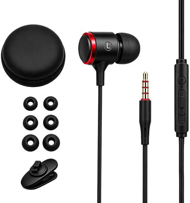 Main image of Rosmas Wired Headphones with case, 3.5mm Audio Jack, Noise Isolating HiFi Stereo Earphones with Mic, Volume Control & Clear Calls for Laptop/Chromebook/Kindle/Switch/Android /MP3 School Use(Black)