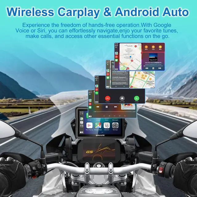 Alt view image 4 of 5 - WEUASTE 7" Motorcycle CarPlay Fit for BMW with Wonder Wheel Control, Android Auto/iOS, GPS Navigation System, IP69K Waterproof Touchscreen, 1200Nit, Plug-and-Play, Bluetooth, Light Sensor, TPMS, Sir