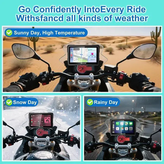 Alt view image 5 of 5 - WEUASTE 7" Motorcycle CarPlay Fit for BMW with Wonder Wheel Control, Android Auto/iOS, GPS Navigation System, IP69K Waterproof Touchscreen, 1200Nit, Plug-and-Play, Bluetooth, Light Sensor, TPMS, Sir