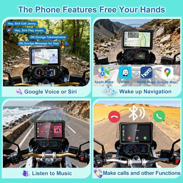 Alt view image 3 of 5 - WEUASTE 7" Motorcycle CarPlay Fit for BMW with Wonder Wheel Control, Android Auto/iOS, GPS Navigation System, IP69K Waterproof Touchscreen, 1200Nit, Plug-and-Play, Bluetooth, Light Sensor, TPMS, Sir