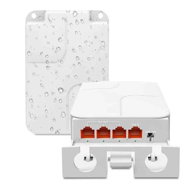 Main image of YuanLey Outdoor 2.5 Gigabit PoE Extender 1 in 3 Out, 4 Port 2.5Gbps PoE Repeater IP55 Waterproof, Vlan, Extend Additional 100m(328ft) of Power and Data Transmission, Wall Mount Plug and Play