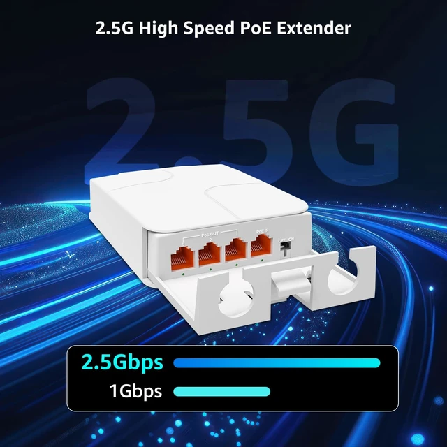 Alt view image 3 of 5 - YuanLey Outdoor 2.5 Gigabit PoE Extender 1 in 3 Out, 4 Port 2.5Gbps PoE Repeater IP55 Waterproof, Vlan, Extend Additional 100m(328ft) of Power and Data Transmission, Wall Mount Plug and Play