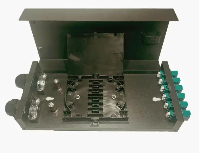 Alt view image 5 of 5 - Fiber Optic Wall Mount Box with LC Couplers for Single Mode & Multimode Fiber Optic Cable. ^^ Fiber Box Enclosure for MPOEs, Network Rooms, and IDF Rooms. (LC 12 Strand OM3)