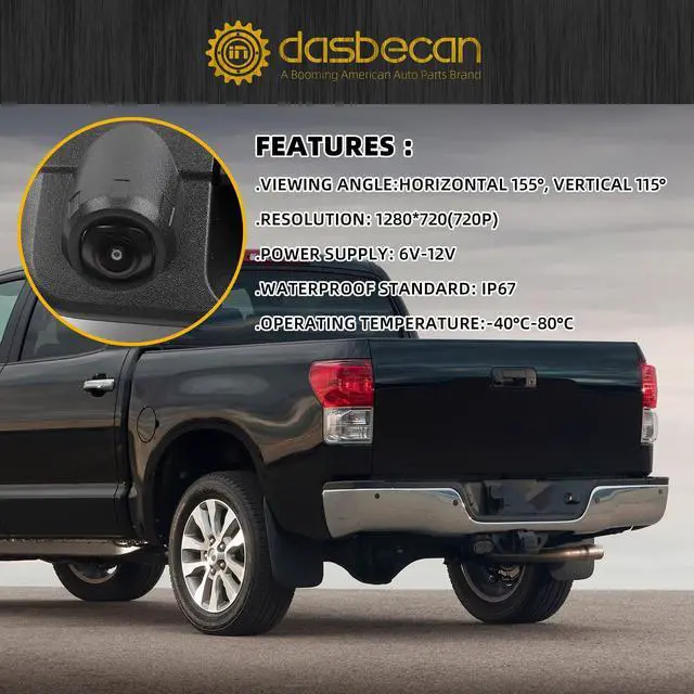 Alt view image 3 of 5 - Dasbecan Tailgate Handle Backup Rear View Camera Compatible with 2007-2013 Toyota Tundra Waterproof with Key-Hole Reverse Parking Assist Back up Camera Assembly Replace#69090-0C051 720P