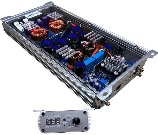 Alt view image 2 of 4 - DOWN4SOUND JP23 V2 Gray ^^ Monoblock Amplifier - 2800W RMS, 1-Ohm Stable, Linkable for Car Audio Systems, High-Performance Bass Amplifier for 2800W Subwoofer Setup