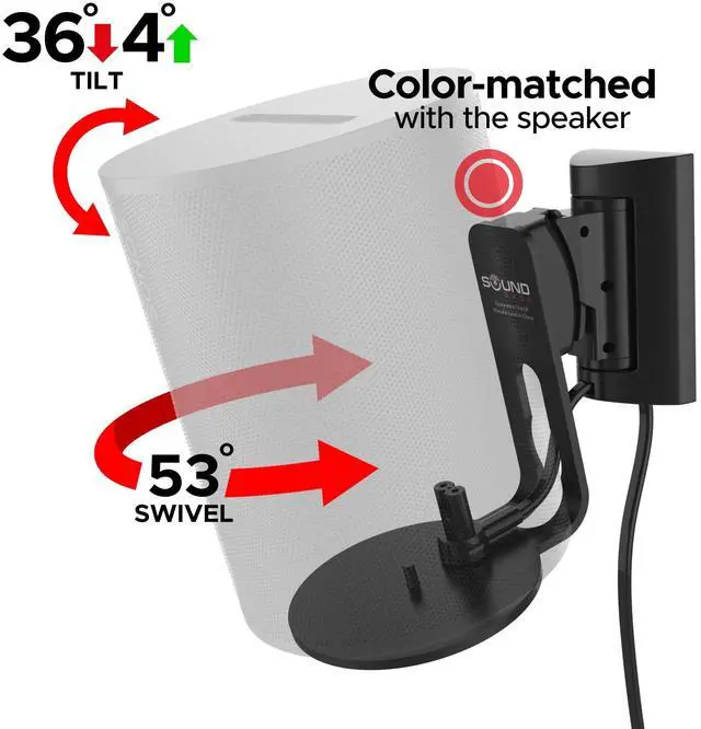 Alt view image 2 of 5 - Sound Bass ERA 100 Wall Mount Bracket, Tilt and Swivel, Black, Twin (2pcs), Compatible with Sonos ERA100 & ERA 100 SL, Effortless Installation, Includes Mounting Kit, Double, Pair