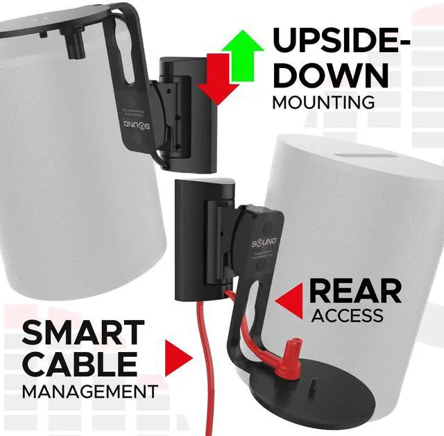 Alt view image 4 of 5 - Sound Bass ERA 100 Wall Mount Bracket, Tilt and Swivel, Black, Twin (2pcs), Compatible with Sonos ERA100 & ERA 100 SL, Effortless Installation, Includes Mounting Kit, Double, Pair
