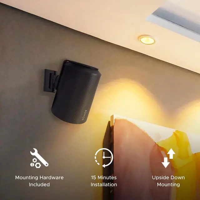 Alt view image 5 of 5 - Sound Bass ERA 100 Wall Mount Bracket, Tilt and Swivel, Black, Twin (2pcs), Compatible with Sonos ERA100 & ERA 100 SL, Effortless Installation, Includes Mounting Kit, Double, Pair