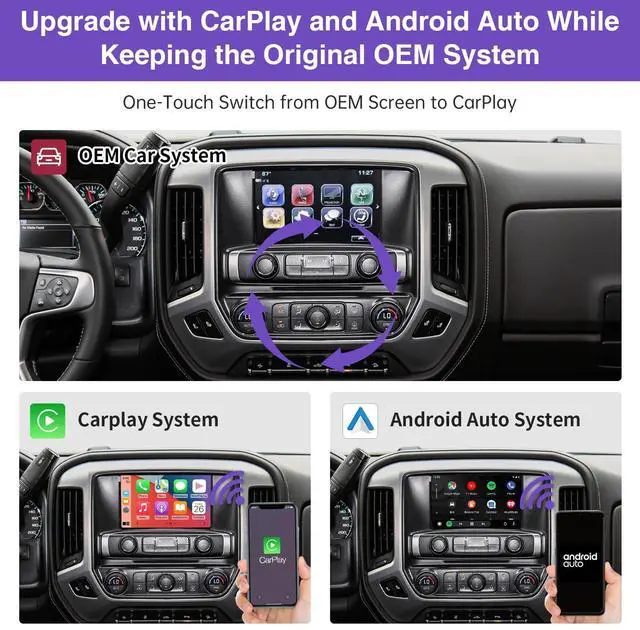 Alt view image 3 of 5 - NINETOM 2026 Upgraded Wireless CarPlay & Android Auto Retrofit Module Compatible with Cadillac, Buick, Chevrolet and GMC (20142020) HMI 2.0 System, Supports Android Auto, Mirror Link