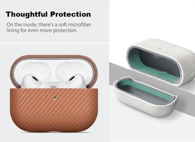 Alt view image 5 of 5 - Haobobro Leather Case - for AirPods Pro 3 Case Cover - Selected Skin-Friendly Leather, with Carbon Fibre Texture, Handmade Drop Protective Hard Cover for AirPods Pro 3rd Generation