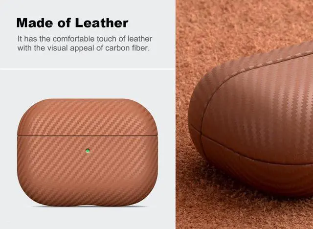 Alt view image 2 of 5 - Haobobro Leather Case - for AirPods Pro 3 Case Cover - Selected Skin-Friendly Leather, with Carbon Fibre Texture, Handmade Drop Protective Hard Cover for AirPods Pro 3rd Generation