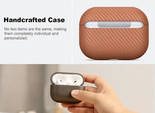 Alt view image 3 of 5 - Haobobro Leather Case - for AirPods Pro 3 Case Cover - Selected Skin-Friendly Leather, with Carbon Fibre Texture, Handmade Drop Protective Hard Cover for AirPods Pro 3rd Generation