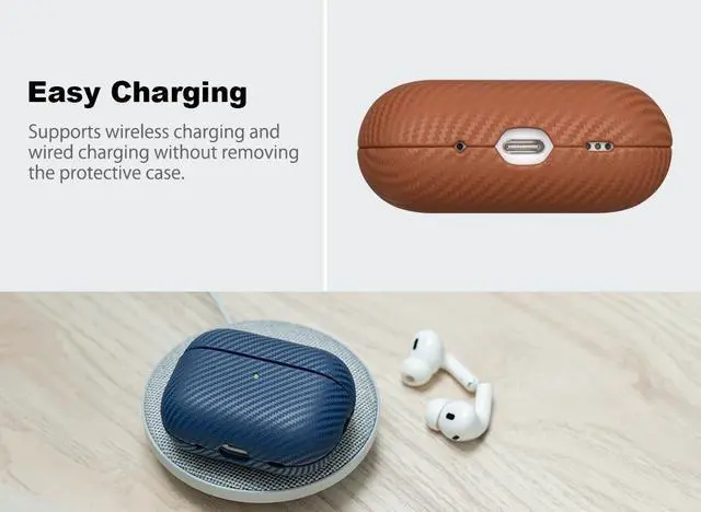 Alt view image 4 of 5 - Haobobro Leather Case - for AirPods Pro 3 Case Cover - Selected Skin-Friendly Leather, with Carbon Fibre Texture, Handmade Drop Protective Hard Cover for AirPods Pro 3rd Generation