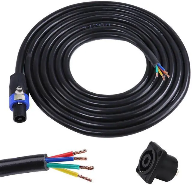 Main image of SUNNAREPOON 10 Feet Speakon Cable to Bare Wire, 12 Gauge 4 Wires SpeakON Twist Lock Plug to Open End Cables with NL4MP Socket, for Chuchero, Home Audio, PA, DJ, Stage - 1 Pack 4 Conductors