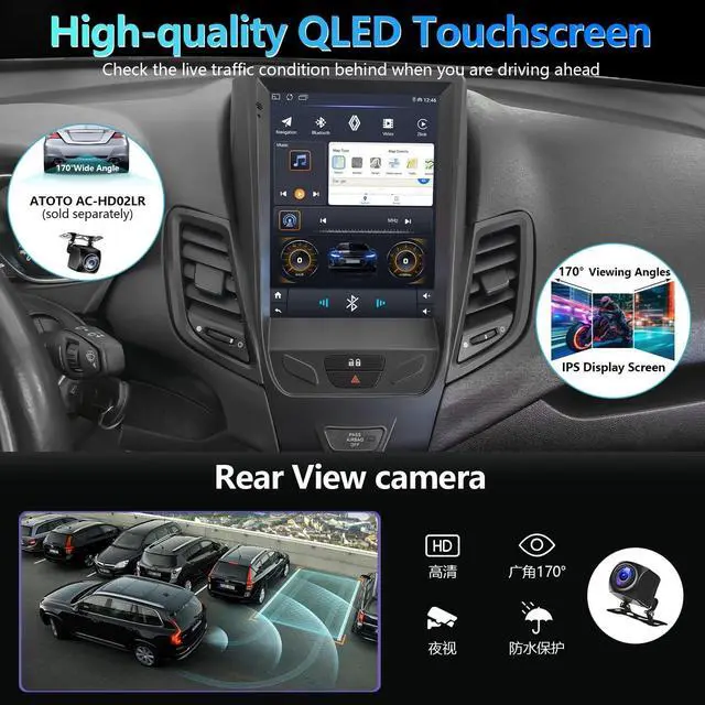 Alt view image 2 of 5 - Car Stereo with 9.7-inch IPS Touchscreen for Ford Fiesta 2009-2020 CarPlay & Android Auto Compatible, GPS Navigation (4+64G)