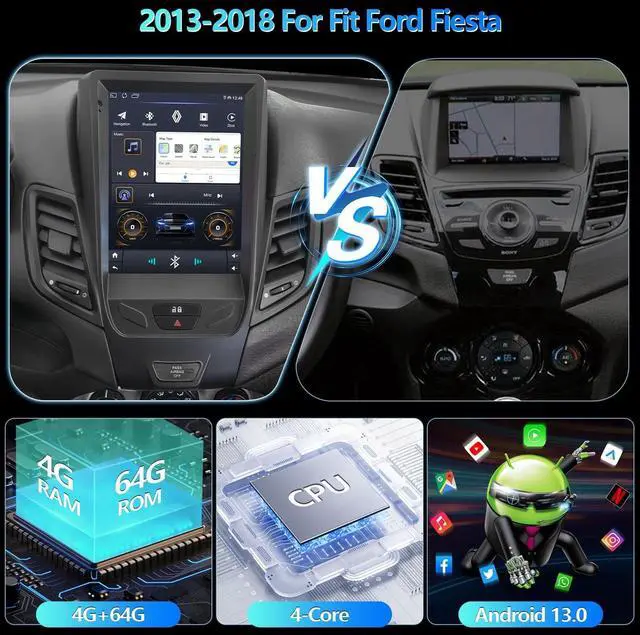 Alt view image 4 of 5 - Car Stereo with 9.7-inch IPS Touchscreen for Ford Fiesta 2009-2020 CarPlay & Android Auto Compatible, GPS Navigation (4+64G)