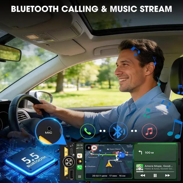 Alt view image 3 of 5 - Single Din CarPlay Multimedia Receiver: 6.5 Inch Wireless Android Auto Car Stereo Bluetooth Incell Touchscreen Mirrorlink 4.2 CHN 2 Subwoofer Outputs Hi-Fi DSP USB-C Fast Charge SWC