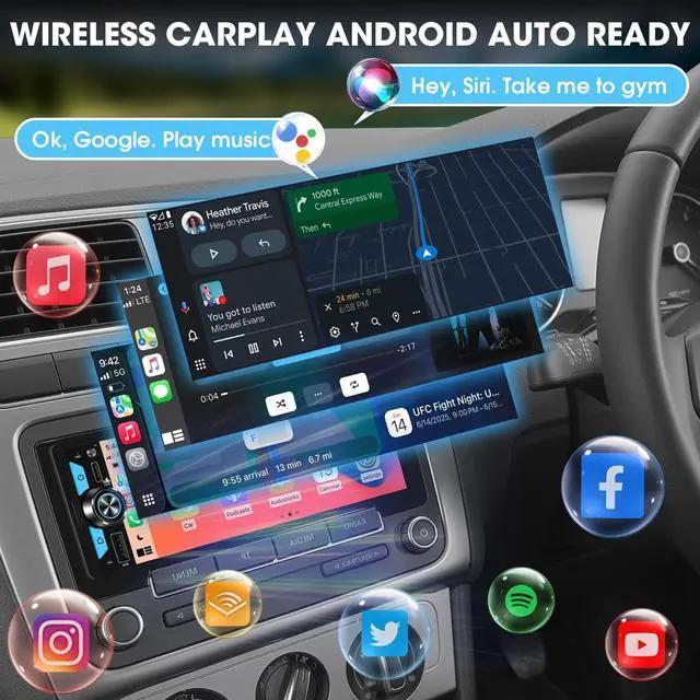 Alt view image 2 of 5 - Single Din CarPlay Multimedia Receiver: 6.5 Inch Wireless Android Auto Car Stereo Bluetooth Incell Touchscreen Mirrorlink 4.2 CHN 2 Subwoofer Outputs Hi-Fi DSP USB-C Fast Charge SWC