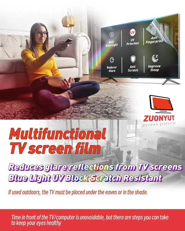 Alt view image 2 of 5 - ZUONYUT Glare TV Screen Film,Anti Glare Film for TV 43 Inch Blue Light Filter 43 Inch TV Glare Stopper Glare TV Screen Protector Outdoor Reduce Screen Glare Reflection and Blue Light