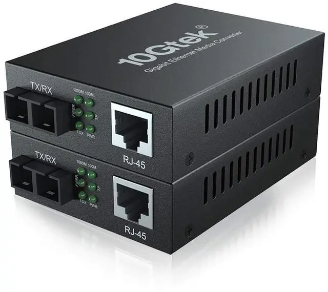 Main image of Gigabit Media Converter, Dual Singlemode SC Fiber to Ethernet RJ45 Converter for 10/100/1000Base-Tx to 1000Base-LX, 1310nm, SMF, up to 20-KM, 2 Pack