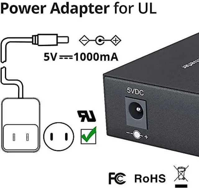 Alt view image 5 of 5 - Gigabit Media Converter, Dual Singlemode SC Fiber to Ethernet RJ45 Converter for 10/100/1000Base-Tx to 1000Base-LX, 1310nm, SMF, up to 20-KM, 2 Pack