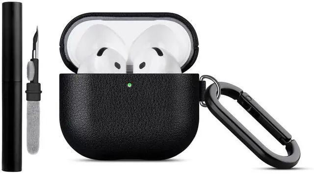 Main image of LOPIE Handmade Case for AirPods 4 / AirPods 4 with Active Noise Cancellation Leather Case Clip & Cleaner Kit, Fully-Wrapped with Top Grain Leather, Protective Hard Cover for Gen 4 Air Pods - Black