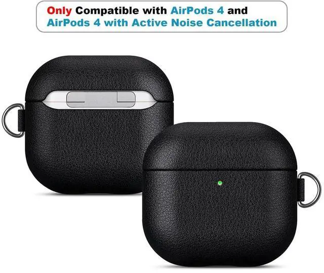 Alt view image 2 of 5 - LOPIE Handmade Case for AirPods 4 / AirPods 4 with Active Noise Cancellation Leather Case Clip & Cleaner Kit, Fully-Wrapped with Top Grain Leather, Protective Hard Cover for Gen 4 Air Pods - Black