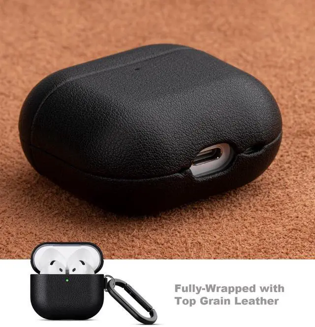 Alt view image 4 of 5 - LOPIE Handmade Case for AirPods 4 / AirPods 4 with Active Noise Cancellation Leather Case Clip & Cleaner Kit, Fully-Wrapped with Top Grain Leather, Protective Hard Cover for Gen 4 Air Pods - Black