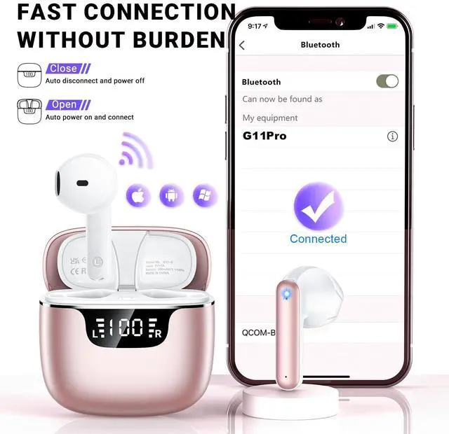 Alt view image 5 of 5 - Wireless Earbuds, Bluetooth 5.4 Headphones with 42H Ultralight Ear Buds,Bluetooth Earbuds with 4 ENC Noise Cancelling Mics, HiFi Deep Bass Dual LED Display USB-C, Waterproof Earphones for Andro