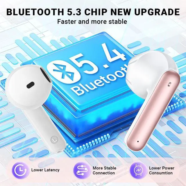Alt view image 3 of 5 - Wireless Earbuds, Bluetooth 5.4 Headphones with 42H Ultralight Ear Buds,Bluetooth Earbuds with 4 ENC Noise Cancelling Mics, HiFi Deep Bass Dual LED Display USB-C, Waterproof Earphones for Andro