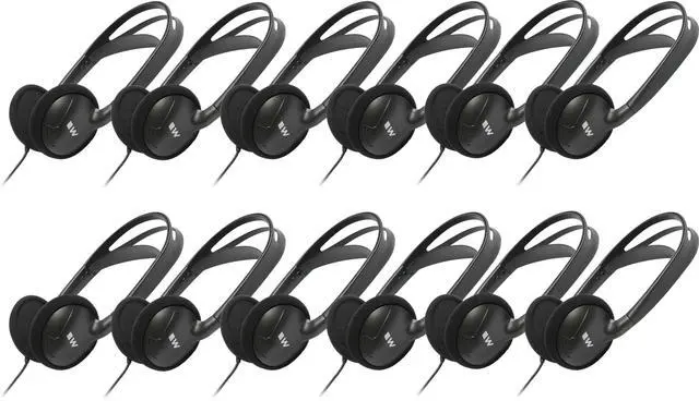 Main image of Williams Sound HED 027 Pack of 12 Heavy-Duty Folding Mono Headphones, 3.5mm Connector, 40 mm Driver, 39 Inch Cord, Compatible with Williams AV Receivers and Pocketalkers