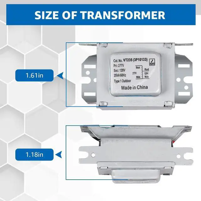 Alt view image 2 of 5 - GUSUUI 277V to 120V Magnetic Step Down Voltage Transformer, 25VA Max Load Compact Enclosed Transformer for Lighting Controls, sensors, HVAC Systems Industrial Installations - 3P10133