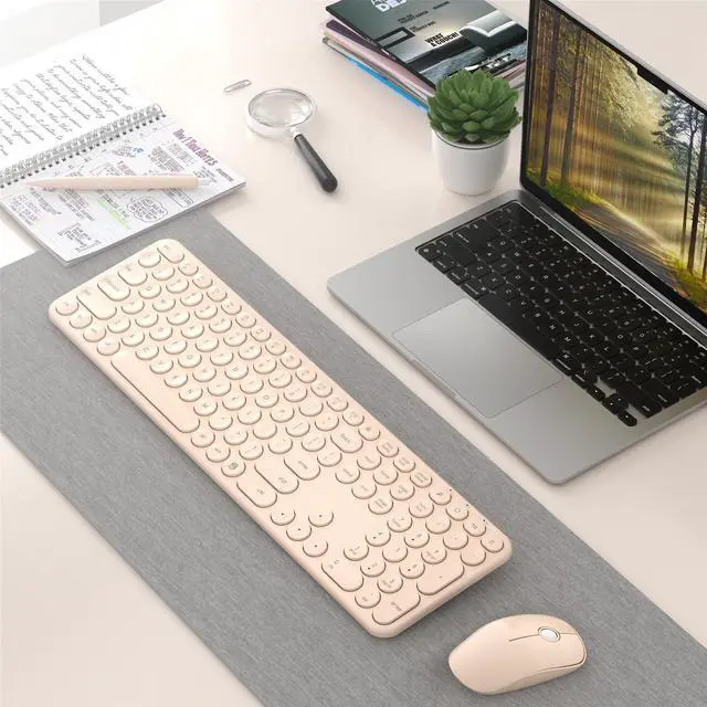 Alt view image 4 of 5 - COVEVA Wireless Keyboard and Mouse Combo, USB Receiver Plug and Play, Low Profile Quiet Typing Design, 110 Round Keys Full-Size Silent Keyboard Set for PC, Windows, Mac, Desktop, Laptop(Khaki)