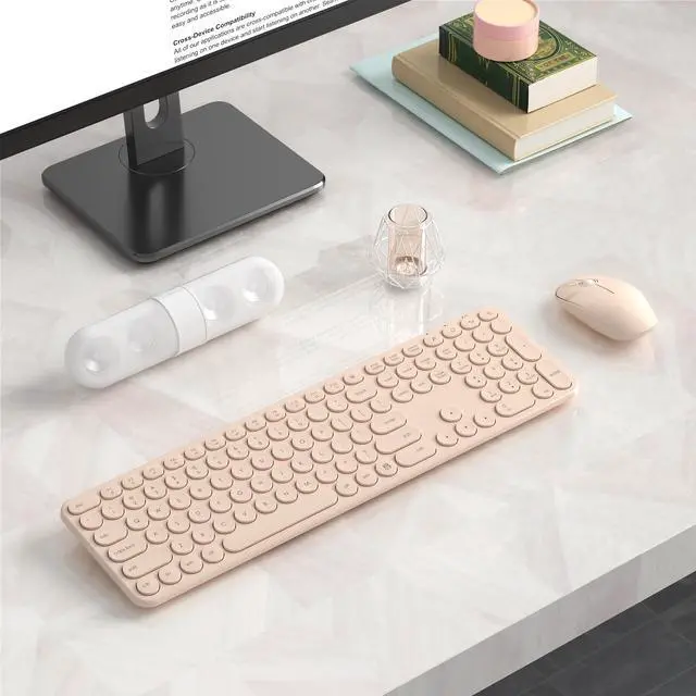 Alt view image 5 of 5 - COVEVA Wireless Keyboard and Mouse Combo, USB Receiver Plug and Play, Low Profile Quiet Typing Design, 110 Round Keys Full-Size Silent Keyboard Set for PC, Windows, Mac, Desktop, Laptop(Khaki)