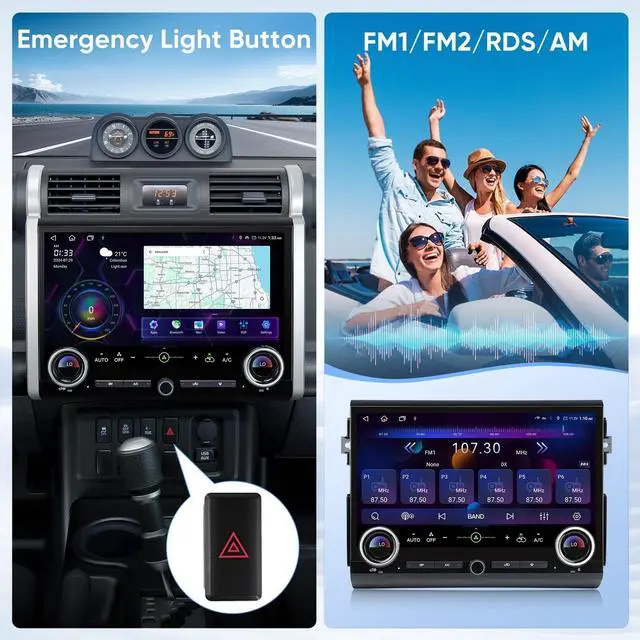 Alt view image 3 of 5 - Car Stereo Radio for Toyota FJ Cruiser 2007-2021 Android 13 Radio 15" Touch Screen 6+128G Radio Wireless CarPlay Android Auto Support GPS Navigation Mirror Link Bluetooth WiFi DSP SWC FM AM Das