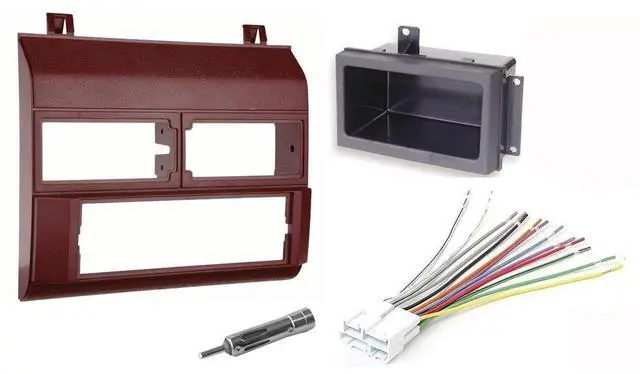 Main image of Red Complete Single Din Dash Kit + Pocket Kit + Wire Harness + Antenna Adapter Compatible with Chevrolet & GMC 1988-1996