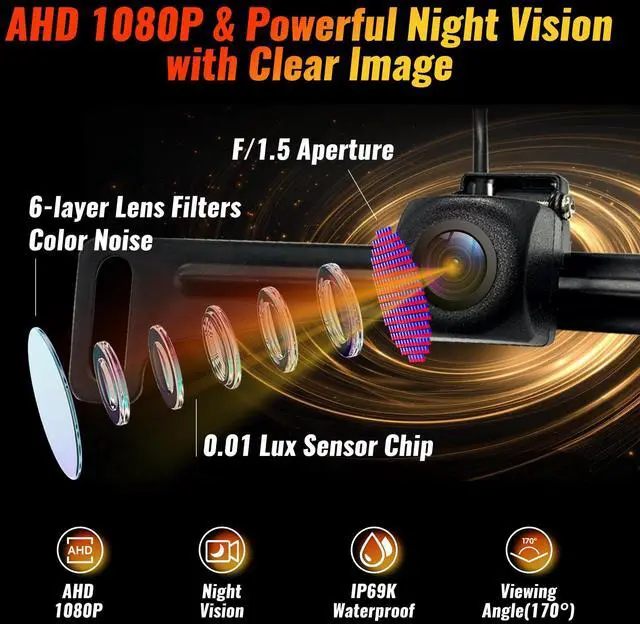 Alt view image 3 of 5 - Bzuyrt AHD 1080P License Plate Backup Camera - Car Reversing Camera with Clear Night Vision & IP69K Waterproof -170 Degree Wide Angle Rear View Camera - for Vehicle Car Truck SUV RV Reverse Parking