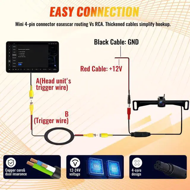 Alt view image 4 of 5 - Bzuyrt AHD 1080P License Plate Backup Camera - Car Reversing Camera with Clear Night Vision & IP69K Waterproof -170 Degree Wide Angle Rear View Camera - for Vehicle Car Truck SUV RV Reverse Parking