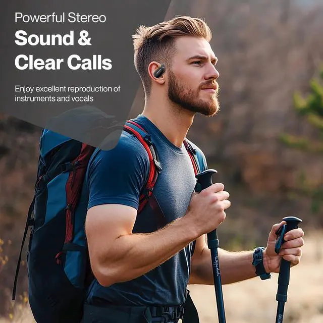 Alt view image 4 of 5 - JOWORLDS Bluetooth Headphones Air Conduction, IPX5 Waterproof Air Conduction Ear Buds, Over Ear Headphones with MIC, Over Ear Earbuds for Sports, Running Earbuds, 35 Hours Music, Clear Calls
