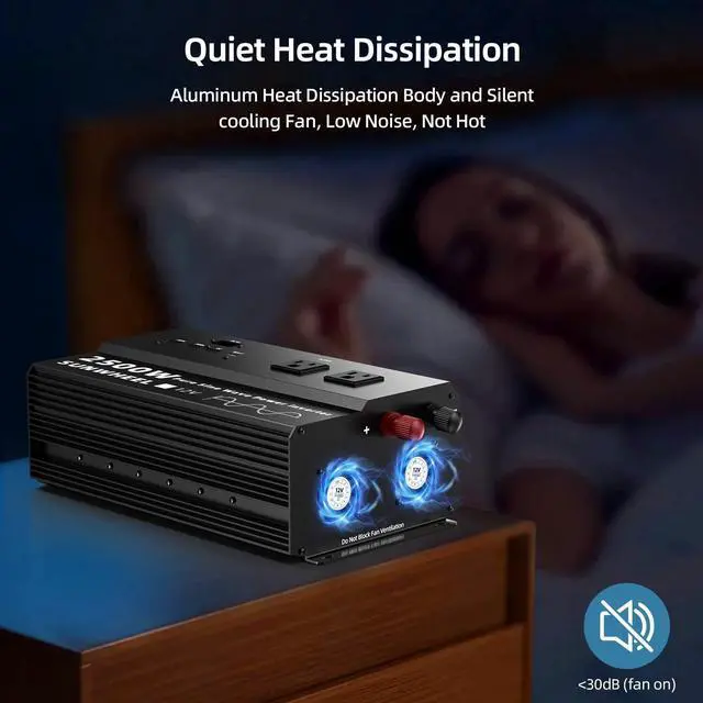 Alt view image 5 of 5 - SUNWHEEL 2500W Pure Sine Wave Inverter, 12V DC to 110V/120V AC Power Inverter for RVOff GridRefrigerator with 4 AC outlets and LCD Display
