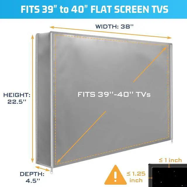 Alt view image 5 of 5 - Outdoor TV Cover 39 to 40 Inch Weatherproof, Waterproof Outside TV Covers Heavy Duty 600D Oxford TV Covers Outdoor TV Screen Protectors Shield with Zippers for Flat Screen Outdoor TVs