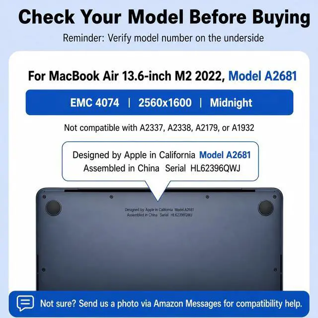 Alt view image 2 of 5 - JYYSCRN A2681 Screen Replacement with Sleep Sensor Cable for 13.6 Inch MacBook Air M2 2022, 2560x1664 LCD Full Assembly Display for EMC 4074 Space Grey