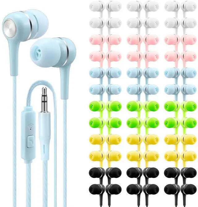 Main image of Saysurey 36 Pack Bulk Wired Earbuds with Microphone 3.5 mm Earbud Headphones Wired Ear Earphones Bass Multicolor for Schools Students Classroom Libraries Museums