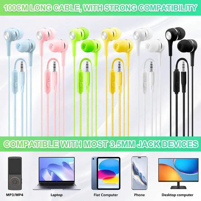 Alt view image 3 of 5 - Saysurey 36 Pack Bulk Wired Earbuds with Microphone 3.5 mm Earbud Headphones Wired Ear Earphones Bass Multicolor for Schools Students Classroom Libraries Museums