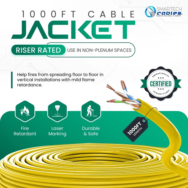 Alt view image 3 of 5 - Smartech Cables ^^ Cat 6 Ethernet Cable 1000ft ^^ 23AWG UTP 4-Pairs in-Wall Bulk Riser CMR CAT6 1000ft ^^ 10Gbps 550MHz High-Performance Cable for Home, Office & Gaming ^^ Tangle-Free Pull Box ^^ Yell