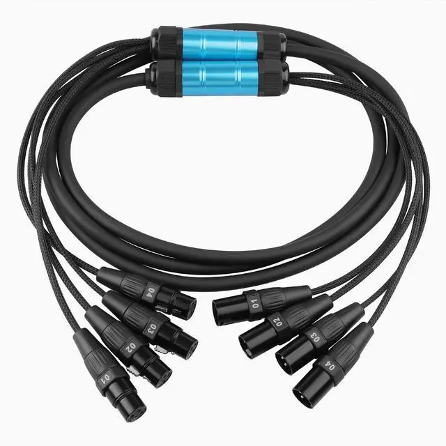 Main image of YYTCG 4 Channel XLR Snake Cable 15ft Audio Snake with Digital ID, 160-Strand OFC, Braided Shield, PVC & Braided Jacket 22 AWG Stage Snake for Drums, PA, Recording, Studio Audio, Live Sound